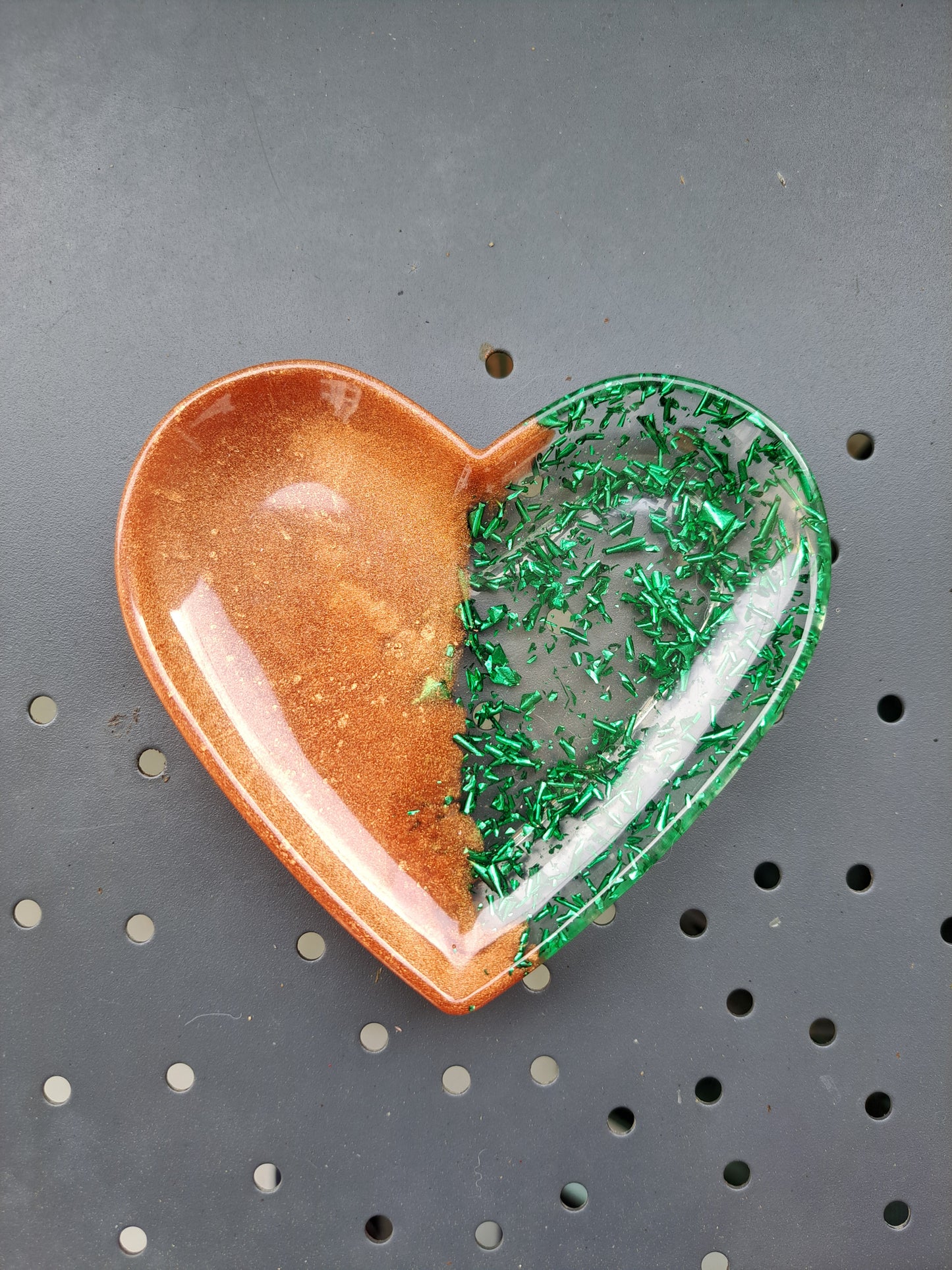 Porte-savon grand cœur Cuivre/Feuilles Vertes