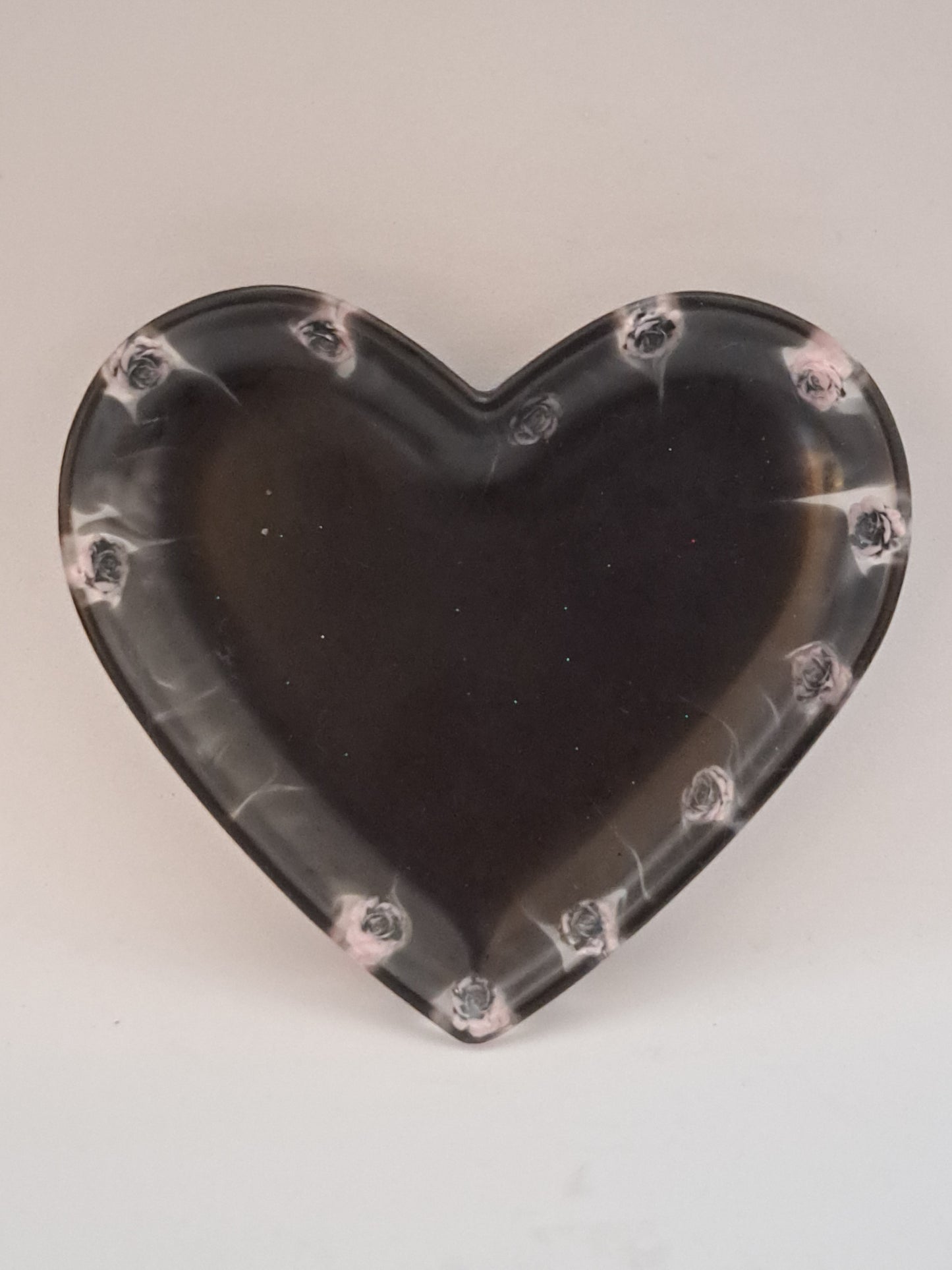 Porte-savon grand cœur Noir/Fleurs Rose et Noire