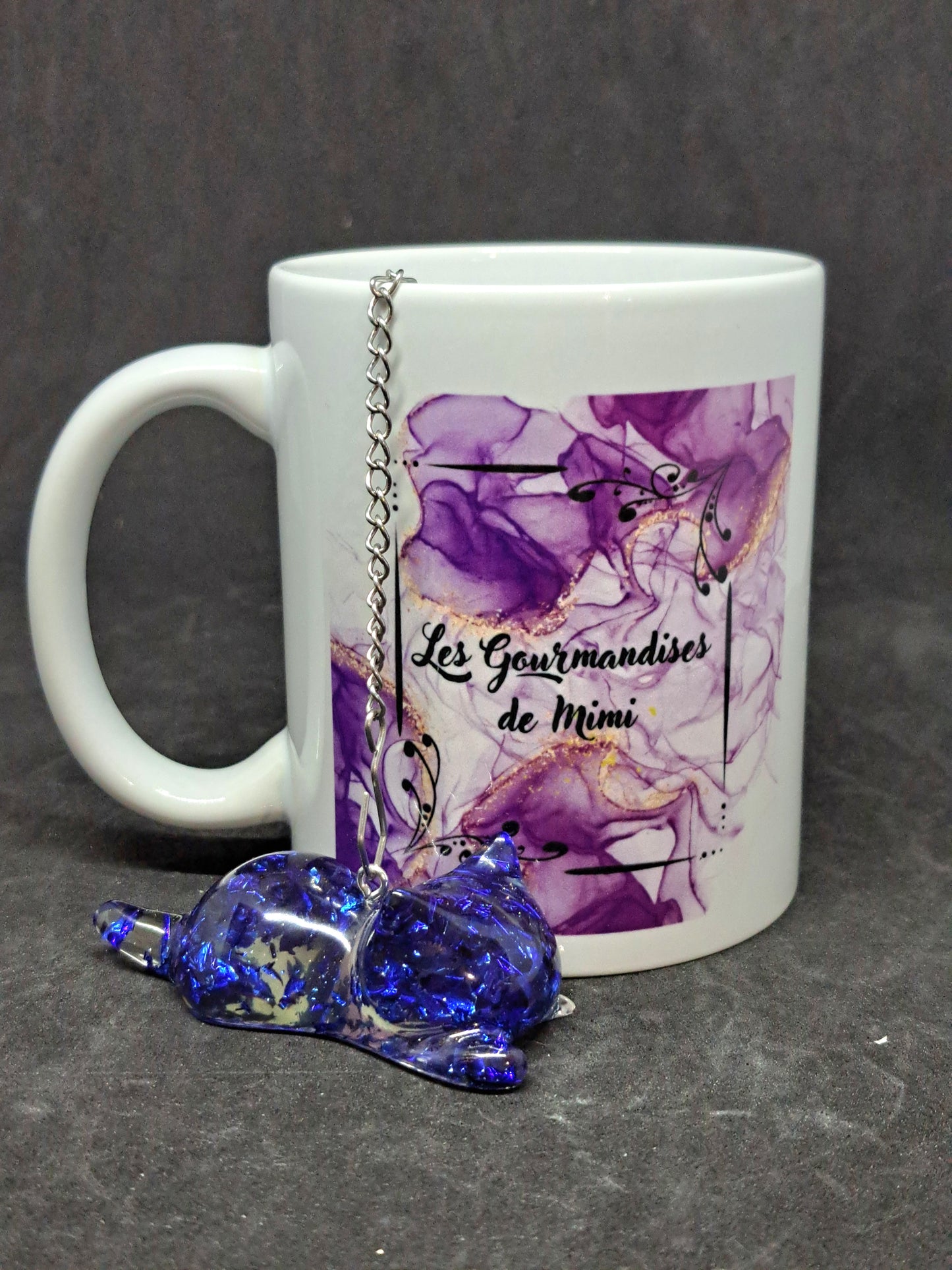 Boule à Thé Chat N°2 Feuilles Bleue
