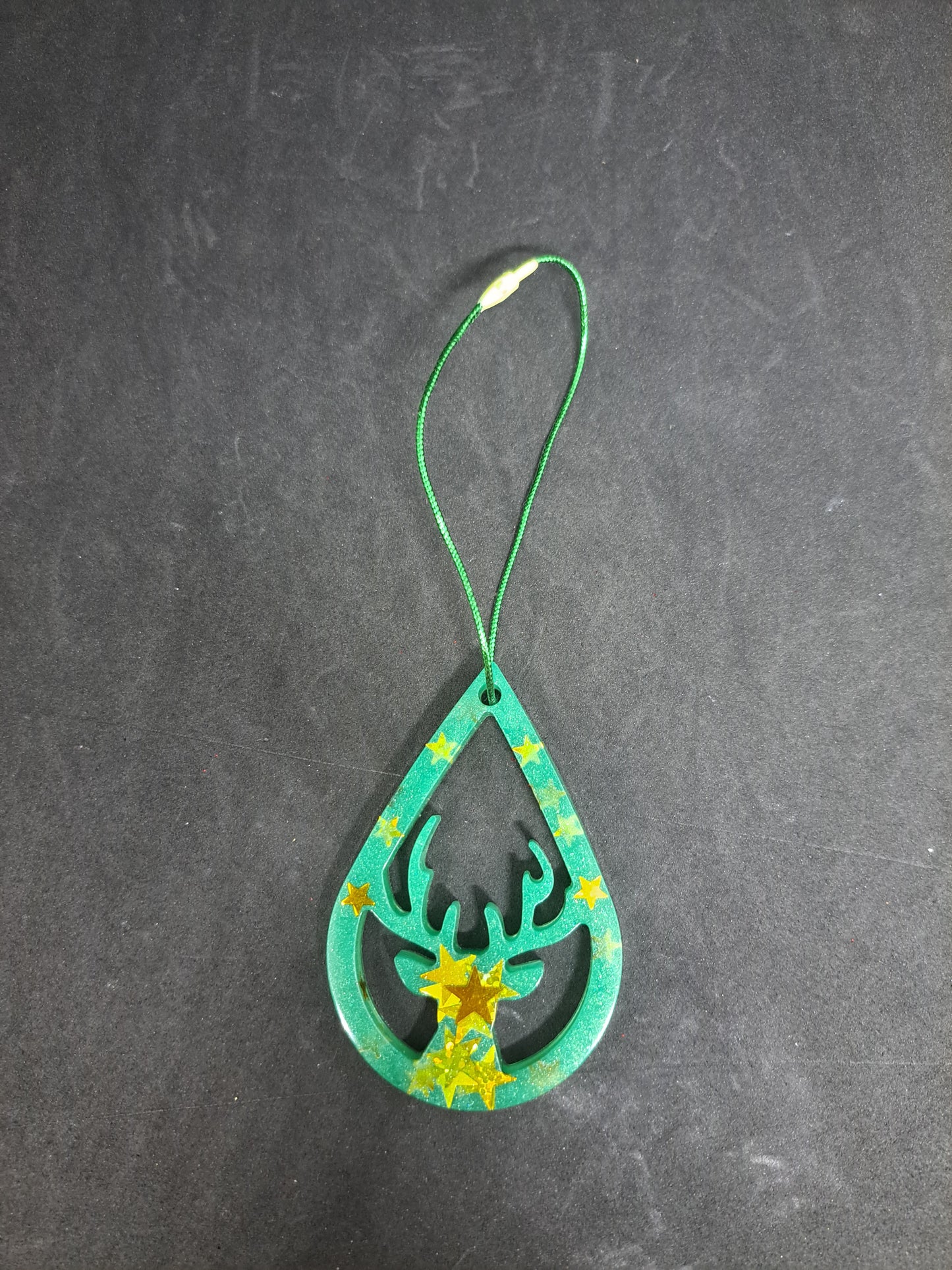 Suspension Goutte Rêne Vert/Motifs Etoiles Or
