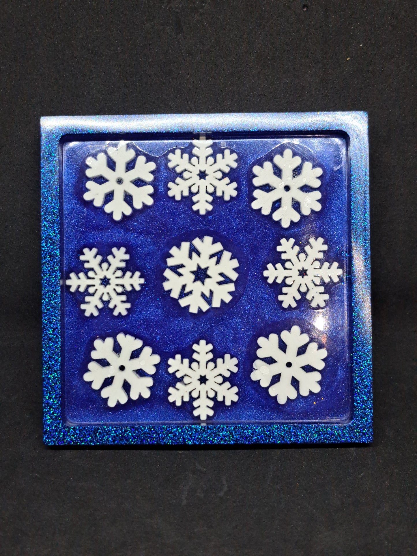 Porte-savon carré Flocon/Bleu/Paillettes Bleu