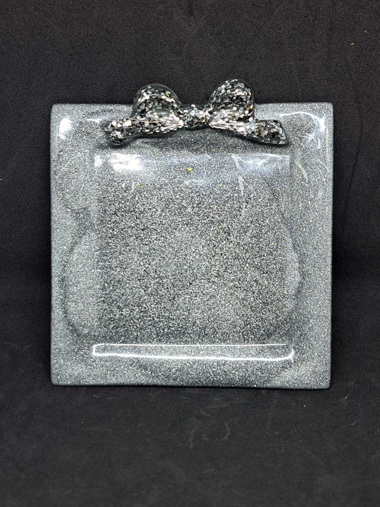 Porte-savon carré Nœud/Argent/Paillettes Argent