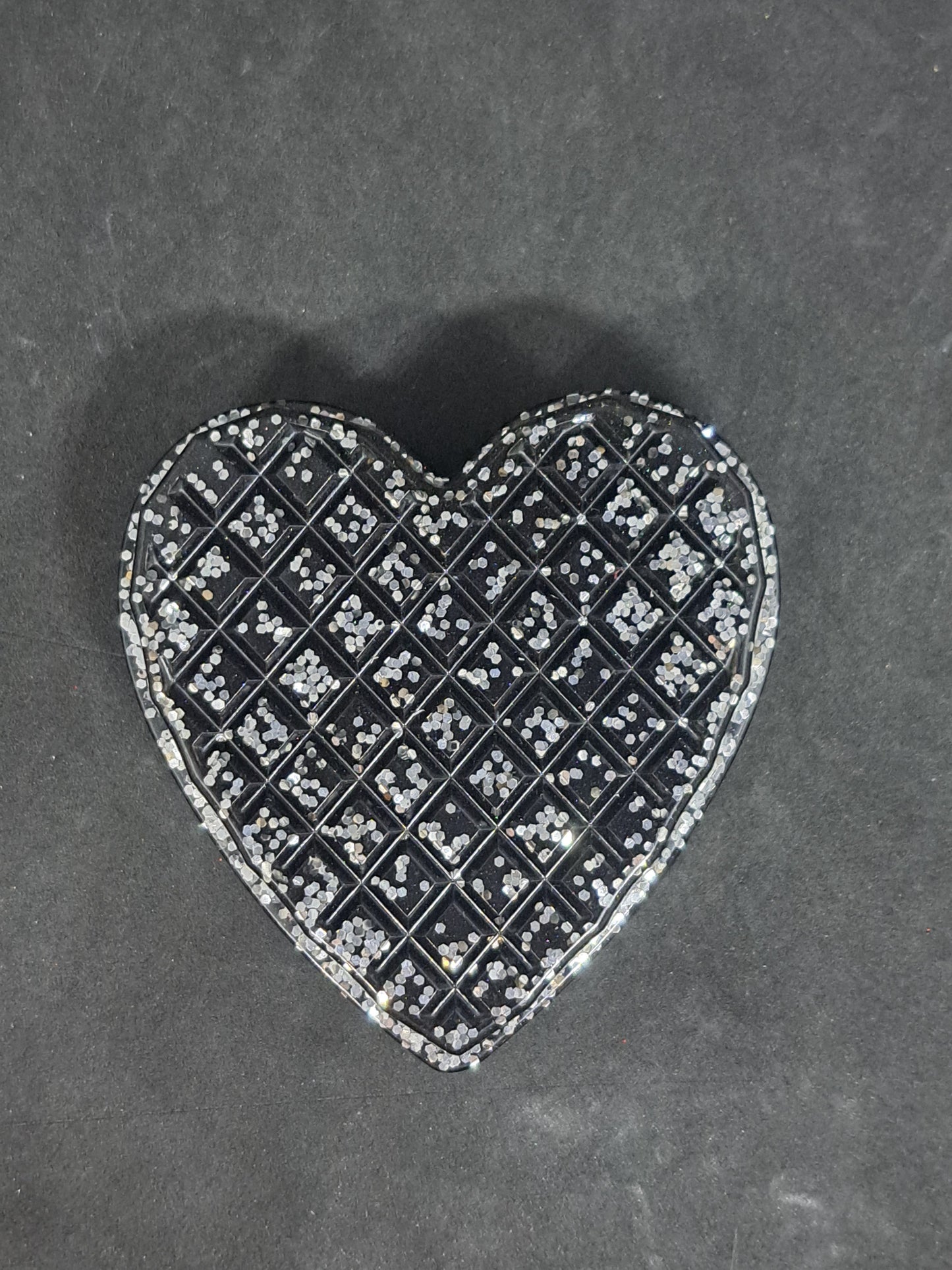 Boîte cœur Noir/Paillettes Argent