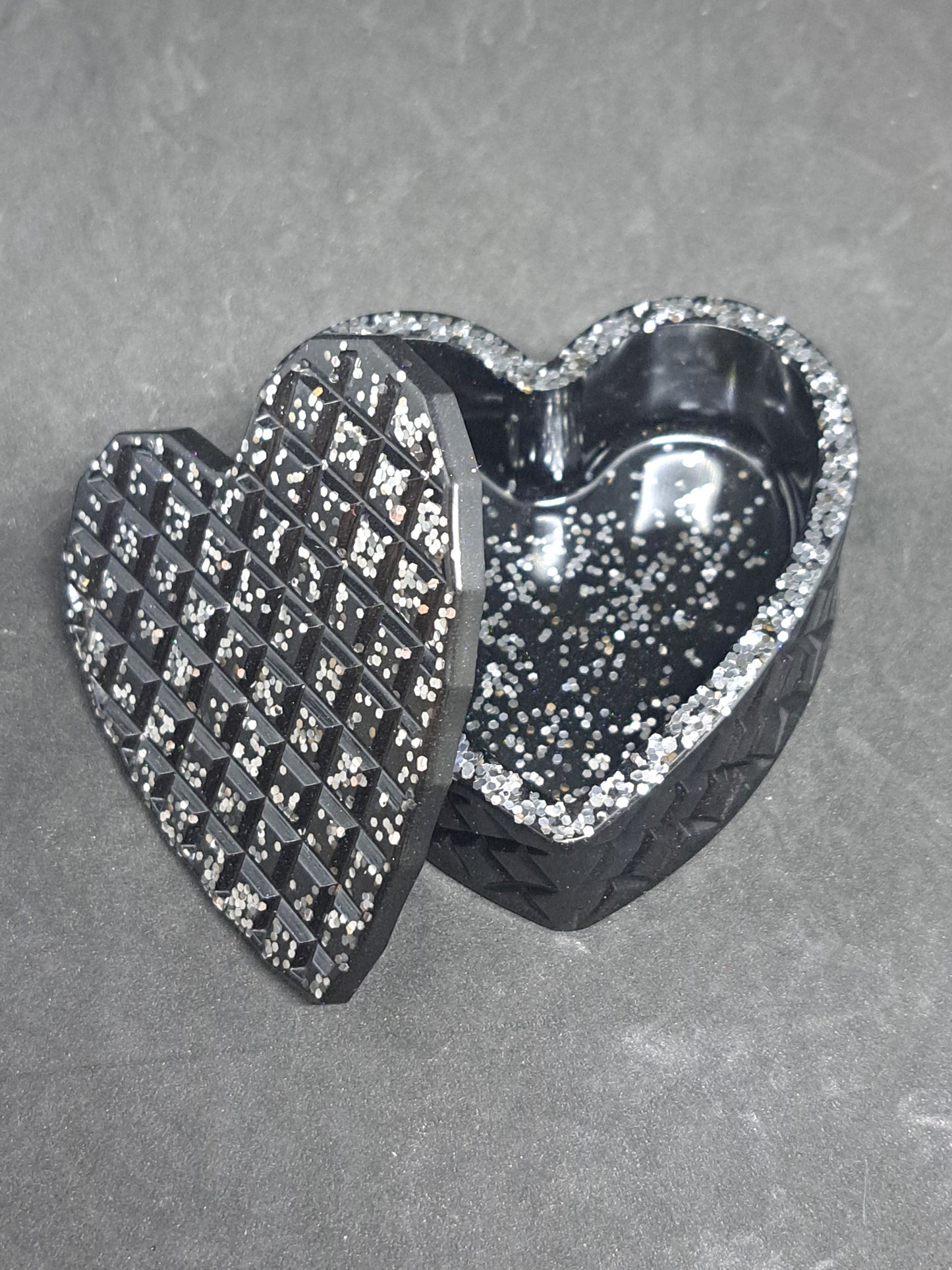 Boîte cœur Noir/Paillettes Argent