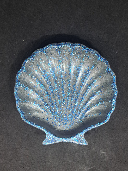 Porte-savon coquillage Gris/Paillettes Bleu