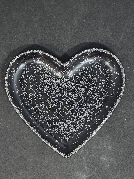 Porte-savon grand cœur Noir/Paillettes Argent
