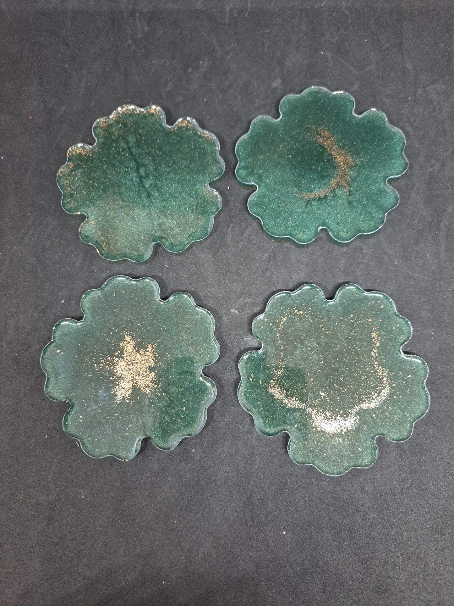 Dessous de verre fleur Vert / Paillettes dorées