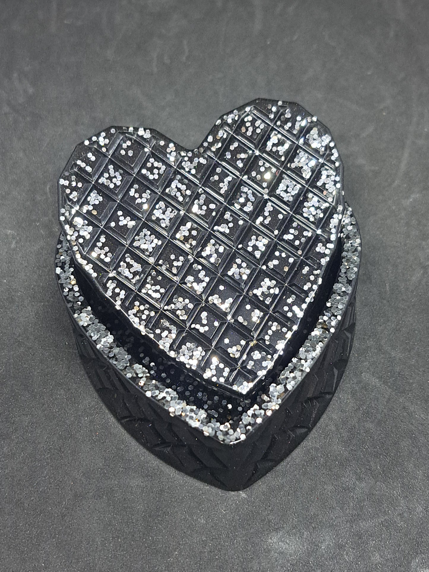 Boîte cœur Noir/Paillettes Argent