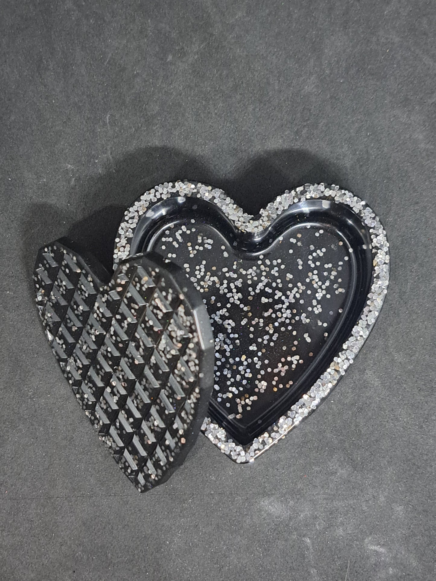 Boîte cœur Noir/Paillettes Argent