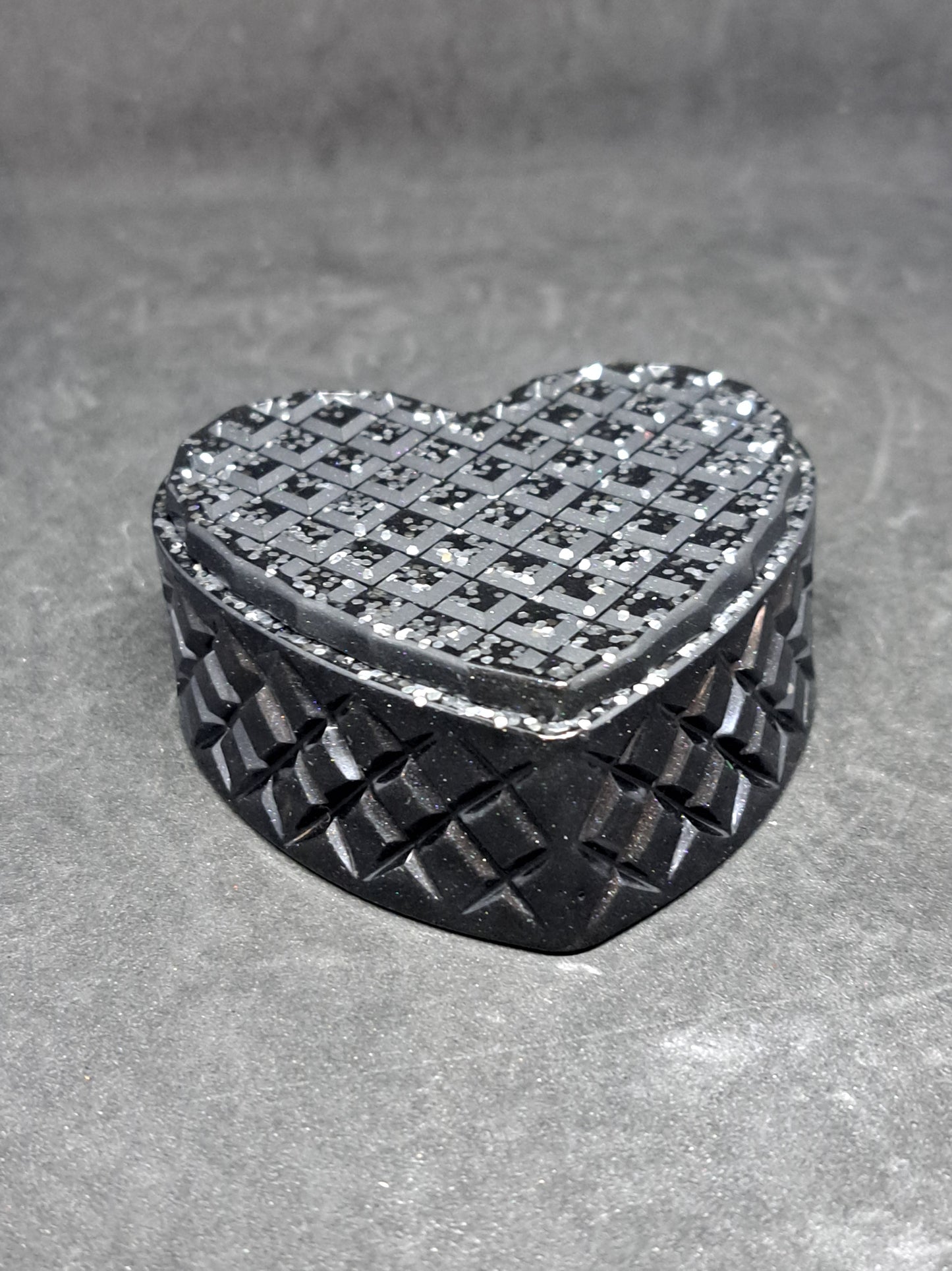 Boîte cœur Noir/Paillettes Argent