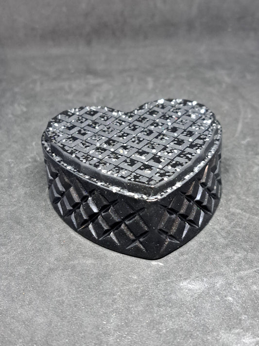 Boîte cœur Noir/Paillettes Argent