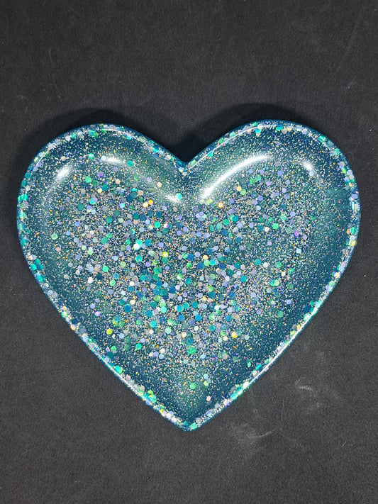 Porte-savon grand cœur Bleu clair/Paillettes holographique