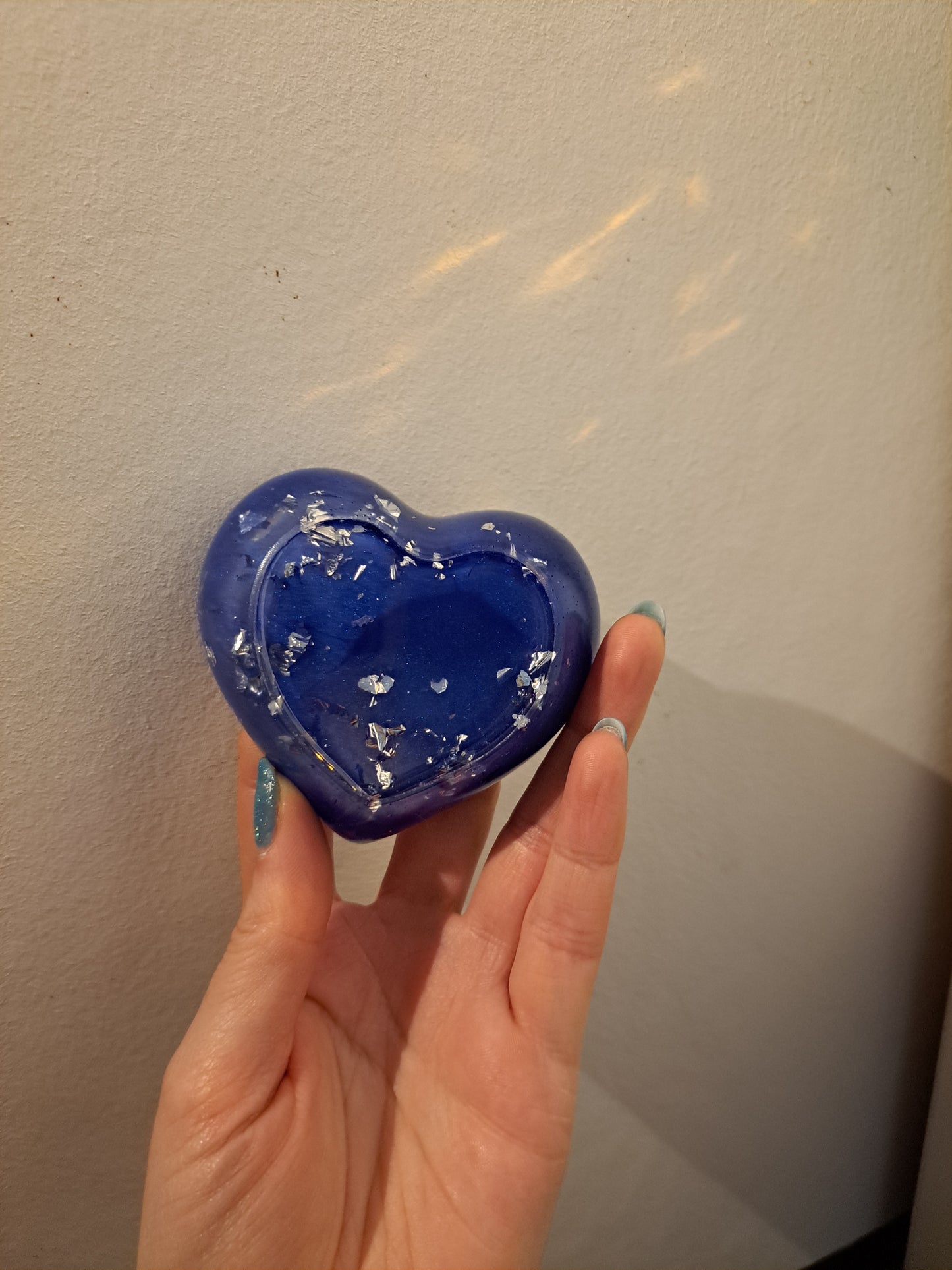 Porte-savon petit cœur Bleu/Feuilles Argent