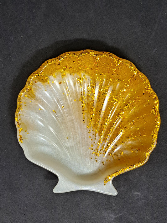 Porte-savon coquillage Blanc/Or/Paillettes dorée