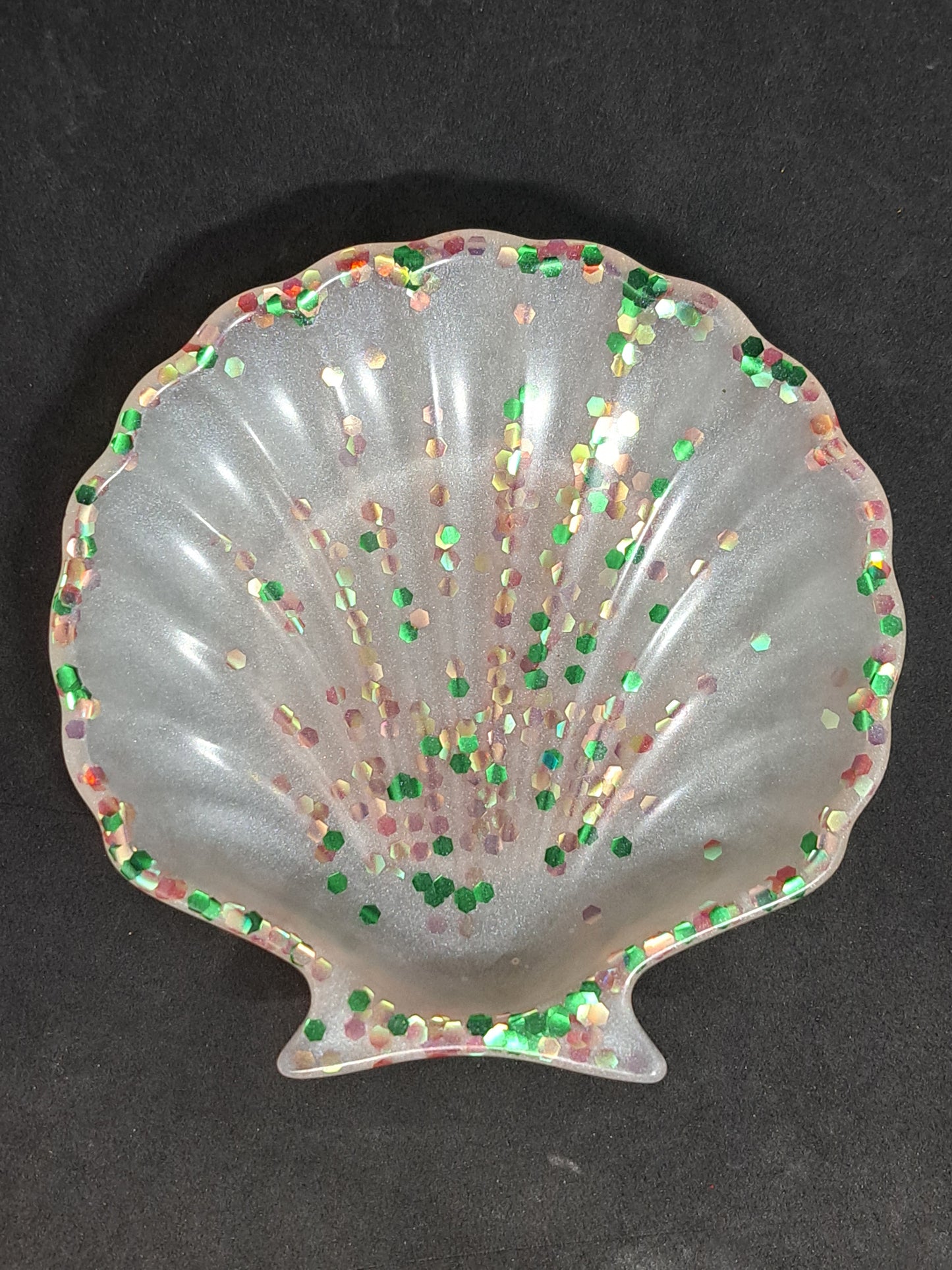 Porte-savon coquillage Blanc/Paillettes Rose et Vert