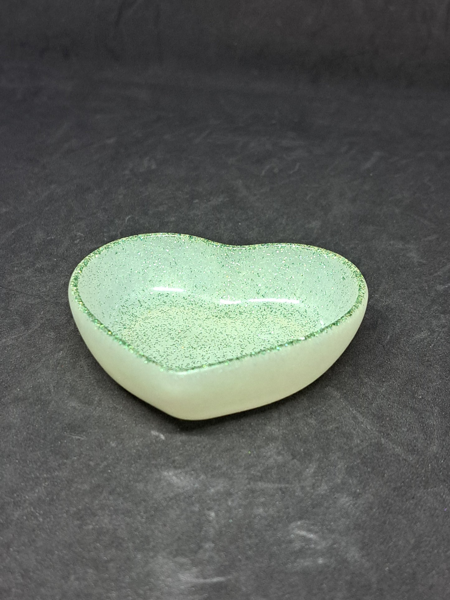 Porte-savon petit cœur Blanc/Paillettes Verte