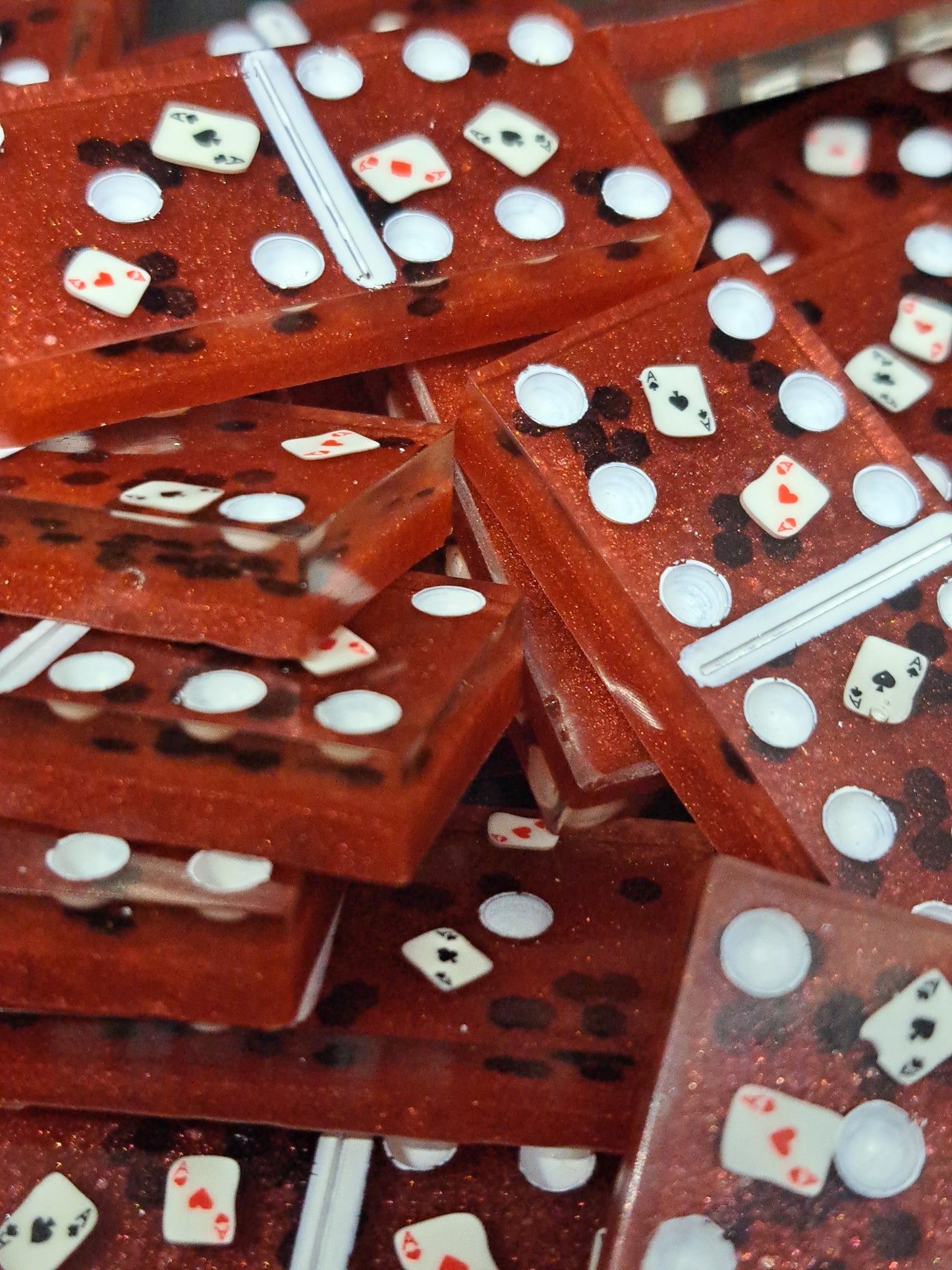 Dominos Cartes / Rouge / Paillettes Noir