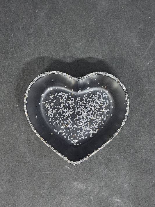 Porte-savon petit cœur Noir/Paillettes Argent