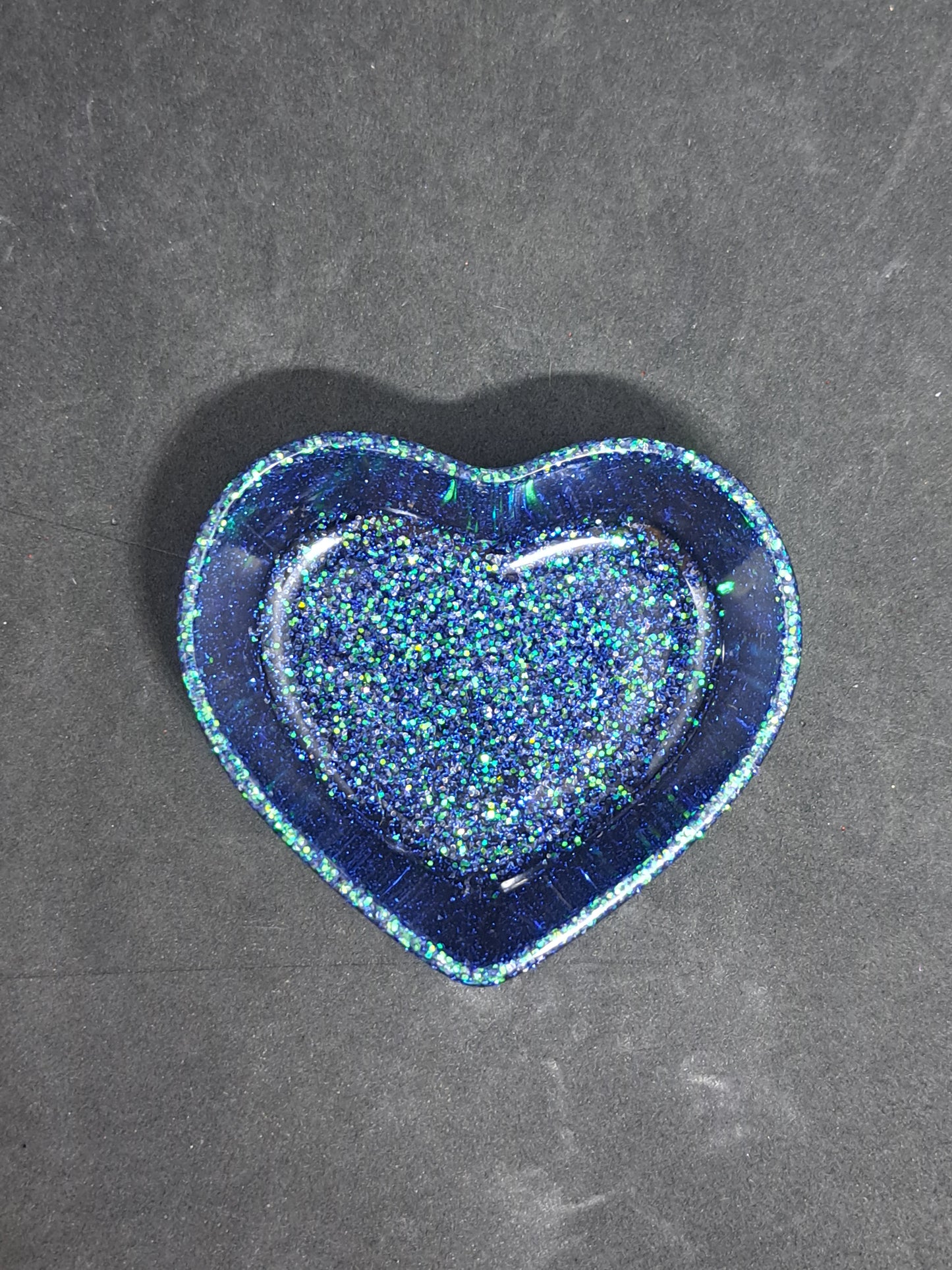 Porte-savon petit cœur Noir/Paillettes Bleu Holographique