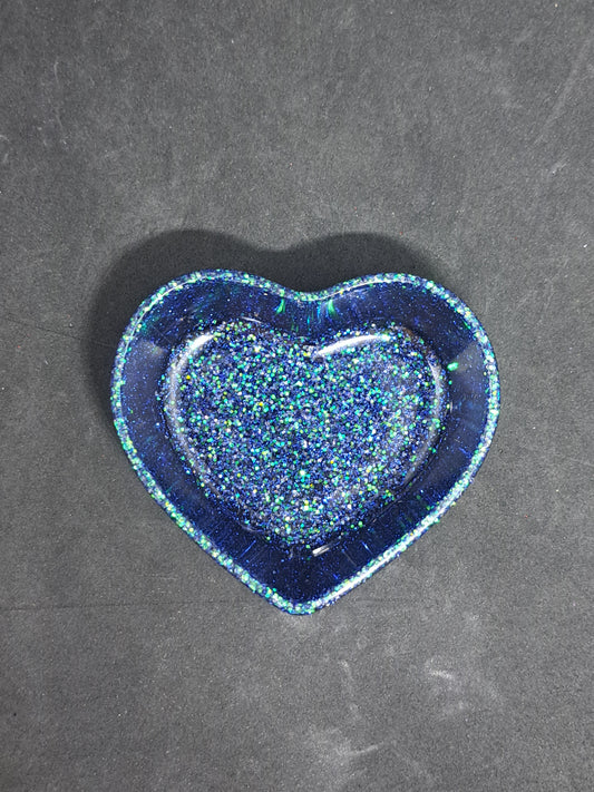 Porte-savon petit cœur Noir/Paillettes Bleu Holographique